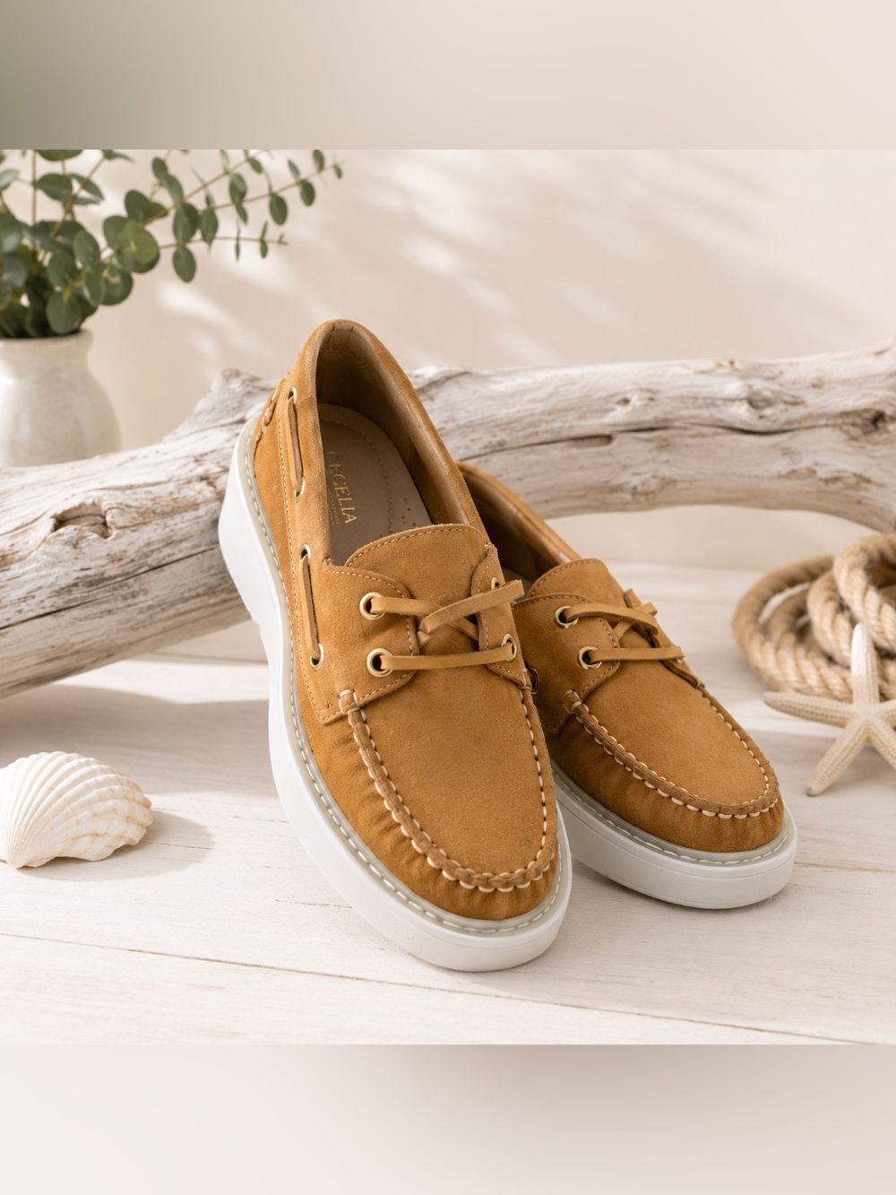 NIB Cecelia New York Reedy Platform Boat Shoes Womens 6.5 Burnt Sugar Tan Loafer